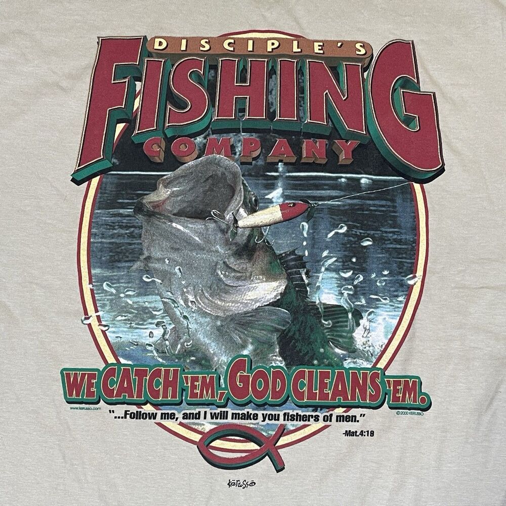 Vintage 2000 Disciple’s Fishing God Jesus Fish Nature Graphic T-shirt Mens XL - Picture 4 of 12
